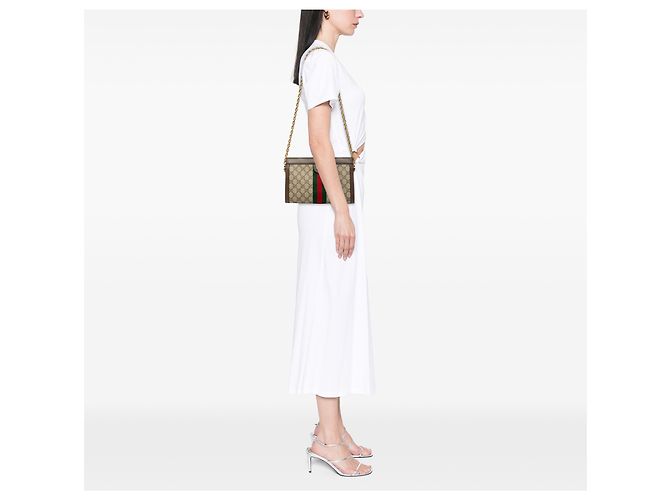 Gucci Beige Small GG Supreme Web Ophidia Chain Crossbody - vista 6