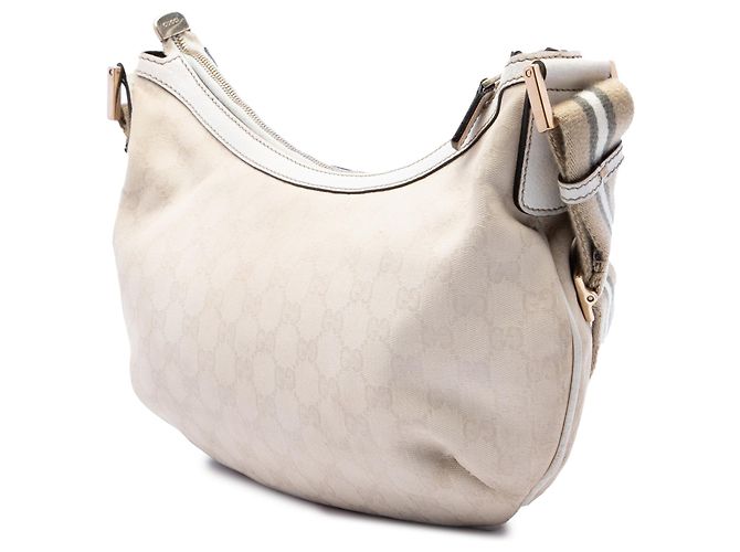 Borsa a tracolla Gucci in tela GG beige con banda Web - vista 2