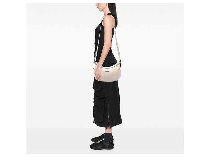 Borsa a tracolla Gucci in tela GG beige con banda Web - vista 6