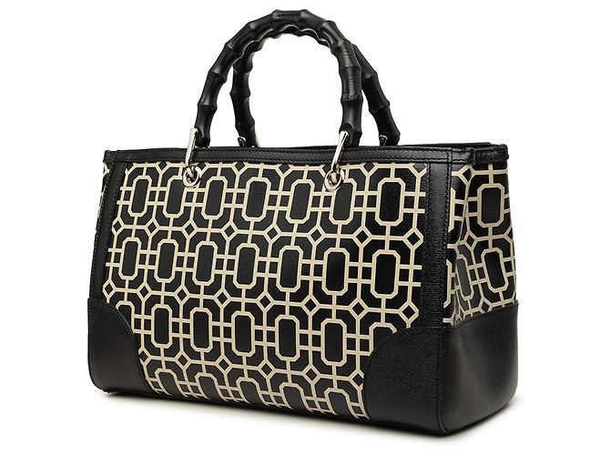 Bamboo Gucci Medium Satchel aus bedrucktem Kalbsleder in Schwarz mit Bambusgriff - Ansicht 2