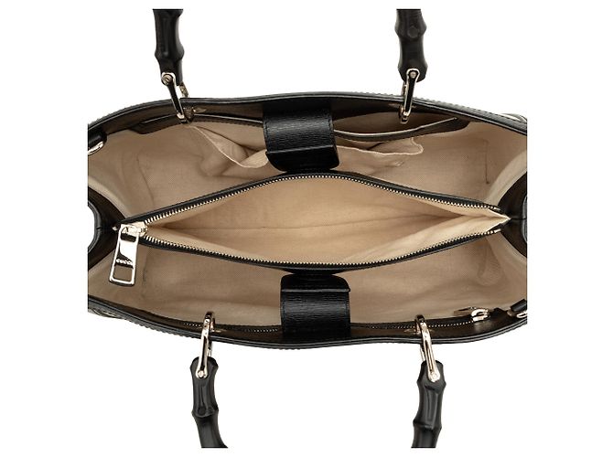 Bamboo Gucci Medium Satchel aus bedrucktem Kalbsleder in Schwarz mit Bambusgriff - Ansicht 4