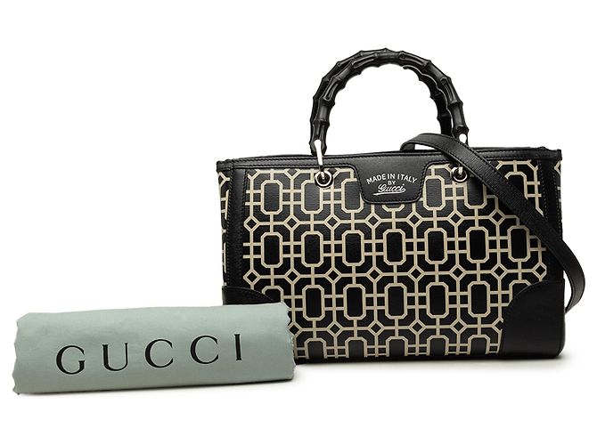 Bamboo Gucci Medium Satchel aus bedrucktem Kalbsleder in Schwarz mit Bambusgriff - Ansicht 7