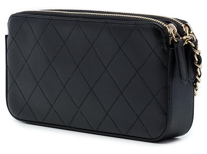 Chanel Black CC Quilted Calfskin Double Zip Clutch mit Kette Schwarz - Ansicht 2