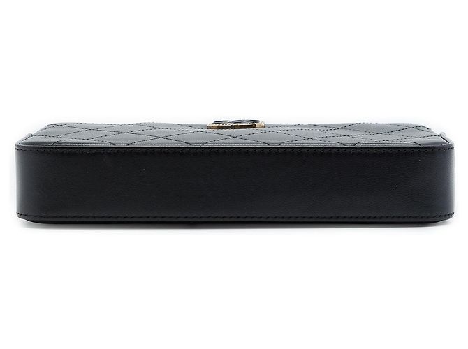 Chanel Black CC Quilted Calfskin Double Zip Clutch mit Kette Schwarz - Ansicht 3