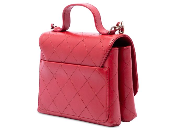 Chanel Red Small Quilted Calfskin Double Pocket Top Handle Flap Roja - vista 2