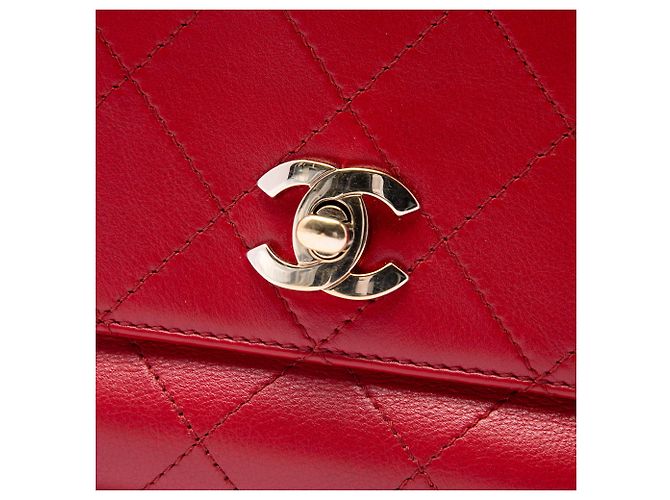Chanel Red Small Quilted Calfskin Double Pocket Top Handle Flap Roja - vista 5