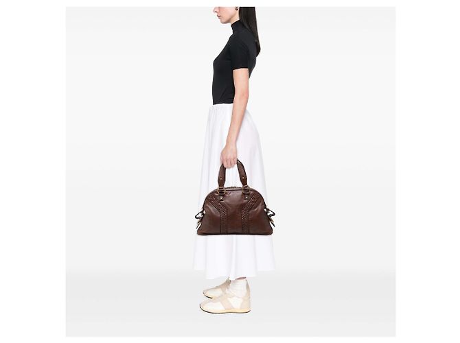 Autre Marque mala Saint Laurent Muse em couro marrom Large com acabamento trançado - vista 7