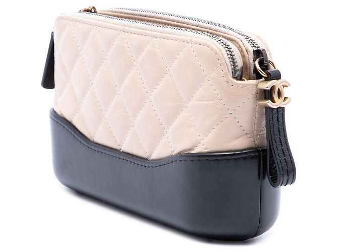 Clutch Gabrielle Double Zip con Catena in Vitello Invecchiato Bicolore Beige Chanel - vista 2