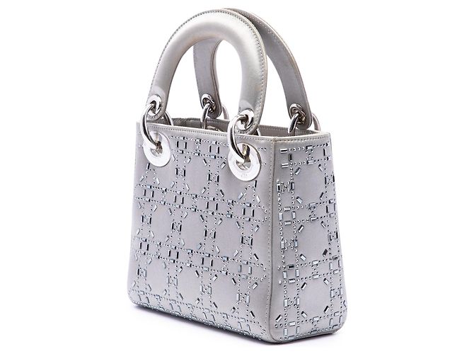 Autre Marque Mini Lady Dior in raso grigio con motivo Cannage e cristalli Marrone - vista 2