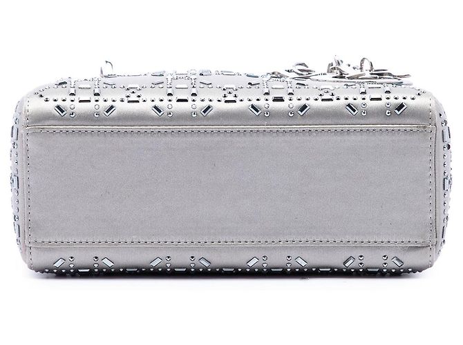 Autre Marque Mini Lady Dior in raso grigio con motivo Cannage e cristalli Marrone - vista 3