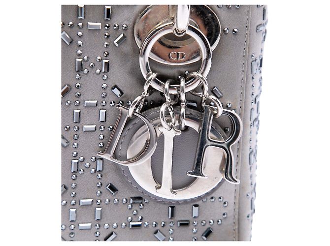 Autre Marque Mini Lady Dior in raso grigio con motivo Cannage e cristalli Marrone - vista 5