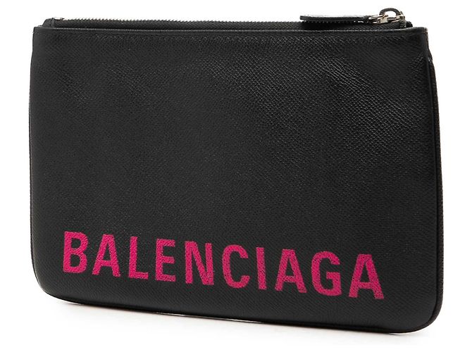 Balenciaga Pochette Ville Logo in pelle nera M Nero - vista 2