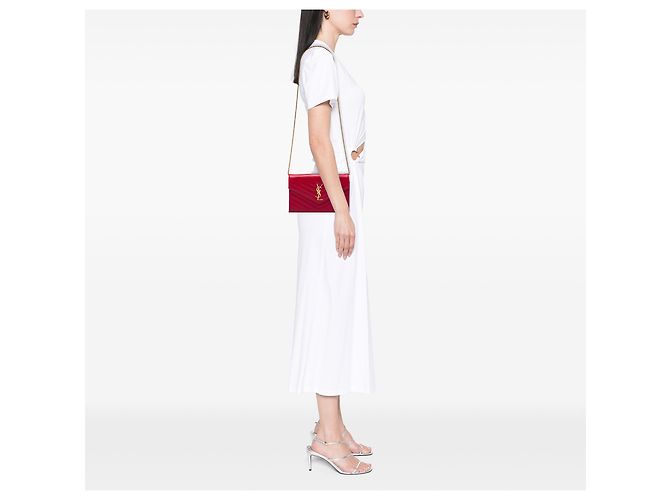 Autre Marque Carteira de corrente envelope Saint Laurent Red Grain De Poudre Cassandre Vermelho - vista 6