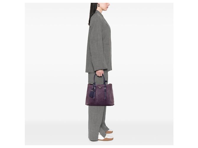Borsa Tote Prada Purple Medium Scamosciato con Doppio Manico Porpora Viola scuro - vista 6