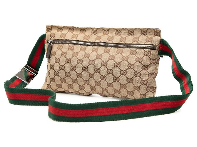 Bolso cinturón Gucci Beige GG Canvas Web con doble bolsillo - vista 2