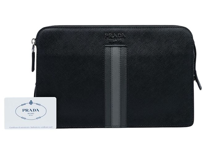 Prada Clutch aus schwarzem Saffiano-Leder - Ansicht 6