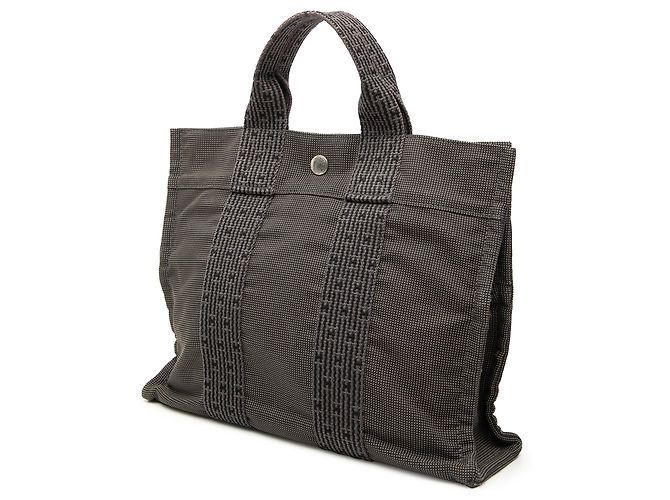 Hermès Gray Canvas Herline PM Brown Dark grey - view 2