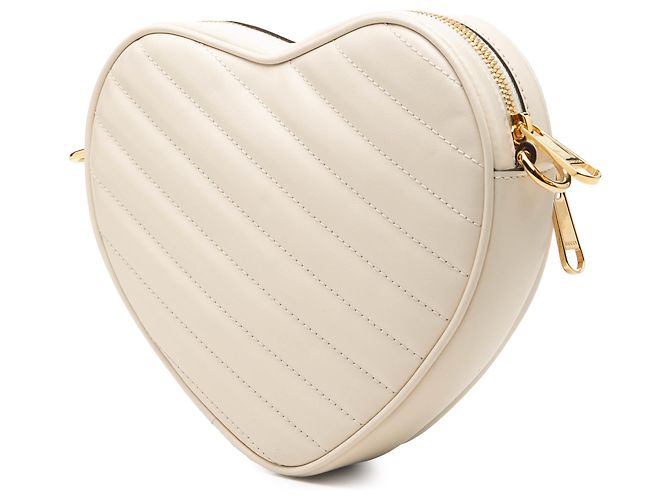Gucci Borsa a tracolla Mini Matelassé in pelle di vitello diagonale bianca con G intrecciate e cuore Bianco Crudo - vista 2