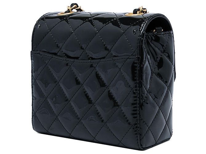 Chanel Black Mini Square Quilted Patent Single Flap Negro - vista 2