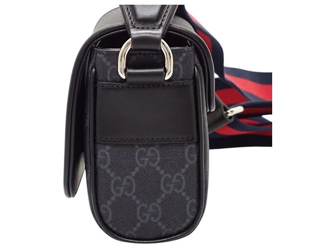 Bolsa Messenger com Aba Gucci Black GG Supreme Web Preto - vista 7