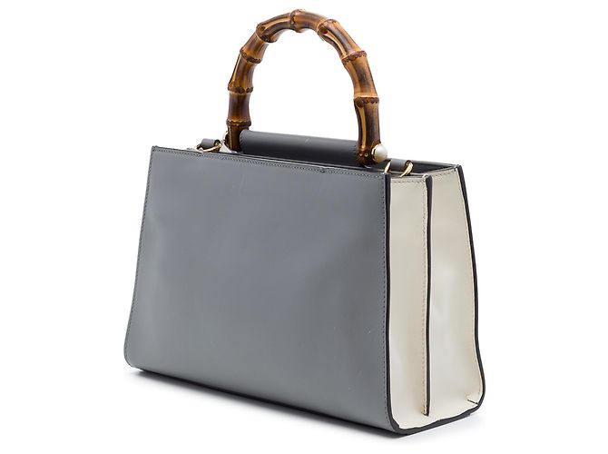 Bamboo Bolsa Satchel Gucci Nymphaea Small em couro de bezerro cinza com Bambu e Web Marrom - vista 2