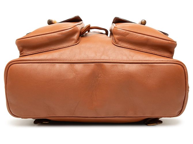 Bamboo Mochila Gucci Large em pele de vitelo castanha com cordão e bambu Marrom - vista 3