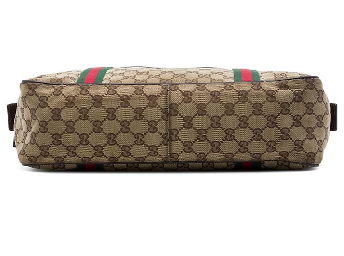 Borsa business Gucci in tela GG beige con banda Web - vista 3