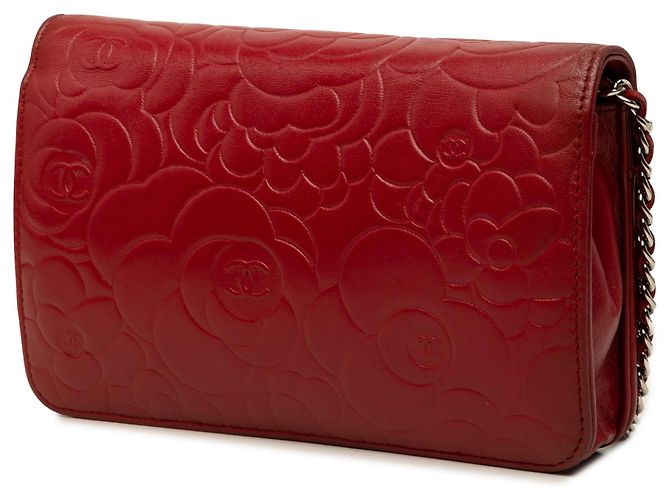Portafoglio Chanel Red CC Embossed Lambskin Camellia Wallet On Chain Rosso - vista 2