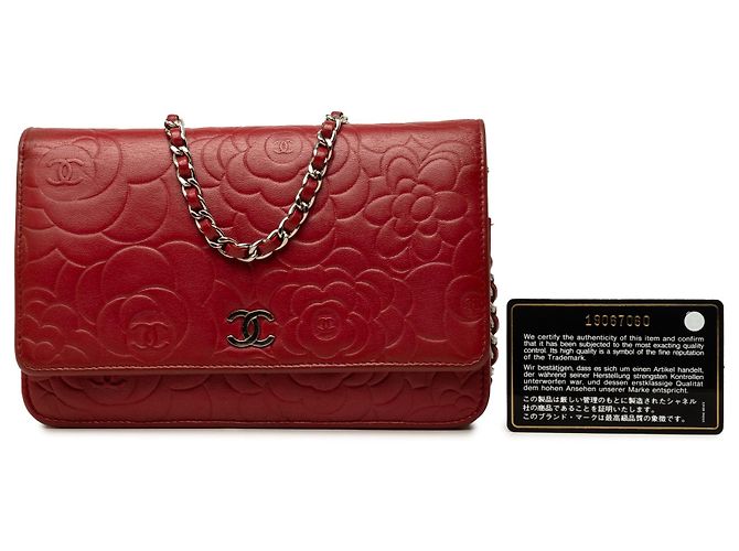 Portafoglio Chanel Red CC Embossed Lambskin Camellia Wallet On Chain Rosso - vista 7