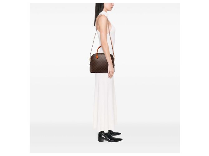 Céline Borsa Dome Celine in tela rivestita Macadam marrone - vista 7