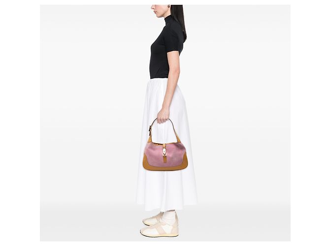 Borsa a tracolla Jackie Gucci in camoscio rosa - vista 6
