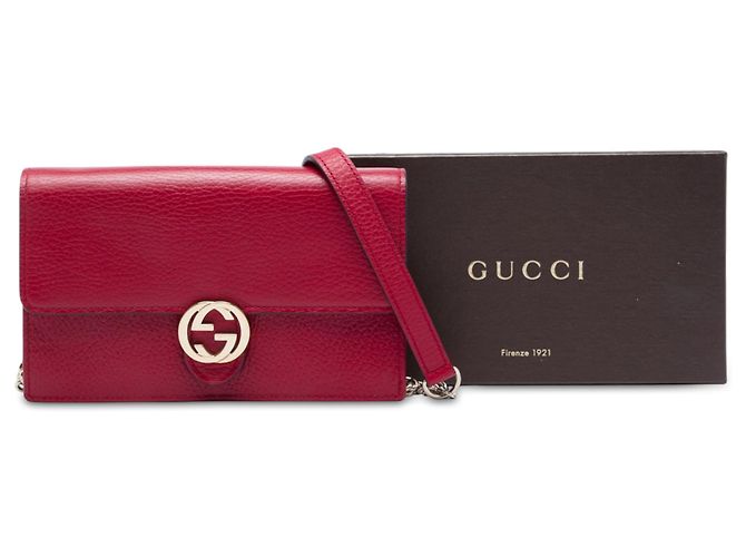Gucci Carteira com corrente Interlocking G em couro de bezerro vermelho - vista 6