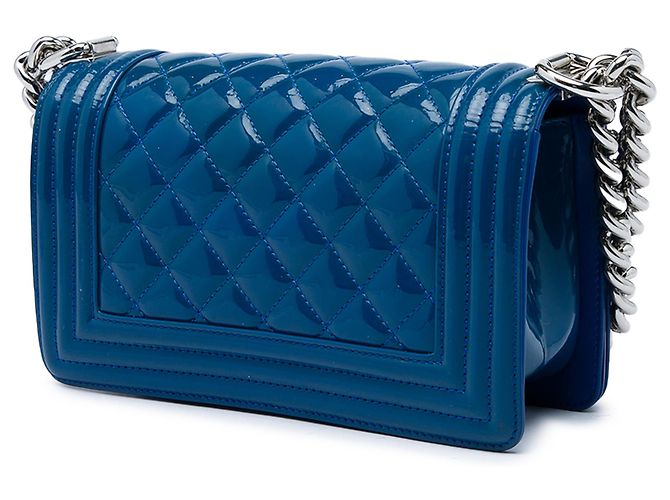 Chanel Blue Small Quilted Patent and Acrylic Boy Flap Blau - Ansicht 2