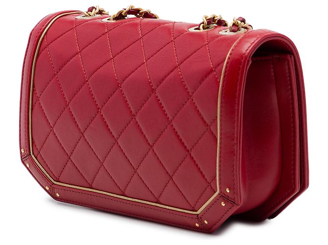 Chanel Red Small Quilted Calfskin Octagon CC Clasp Flap Rosso - vista 2