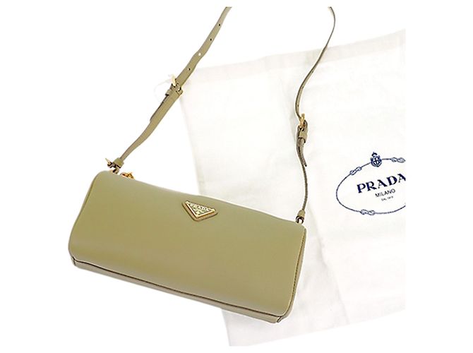 Prada Schultertasche Pouch aus braunem Kalbsleder Khaki - Ansicht 12