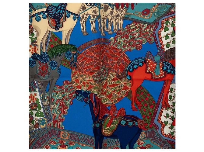 Lenço de seda Hermès Blue Art des Steppes 90 Azul - vista 8