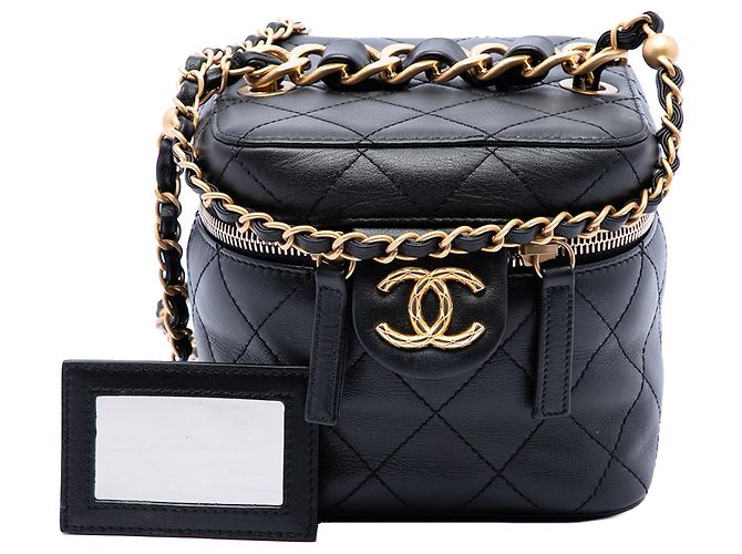 Chanel Piccola Vanity Case in pelle di vitello matelassé nera con catena e barra Nero - vista 7