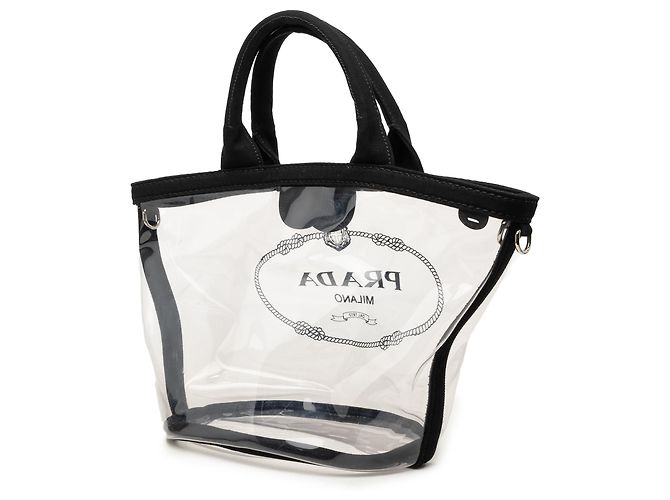 Borsa Tote Prada in PVC Canapa Nero con Logo - vista 2