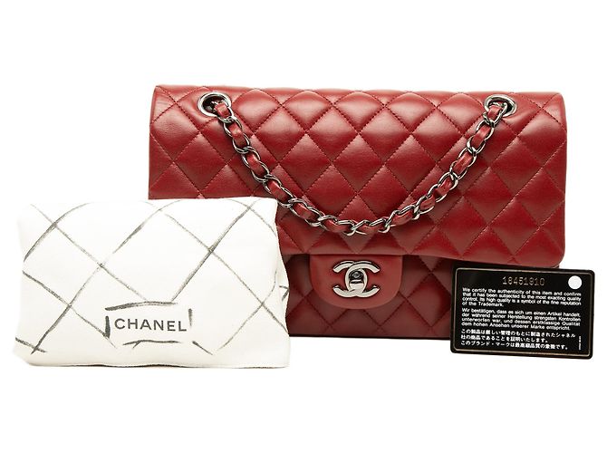Chanel Red Medium Classic Lambskin Double Flap Rot Bordeaux - Ansicht 7