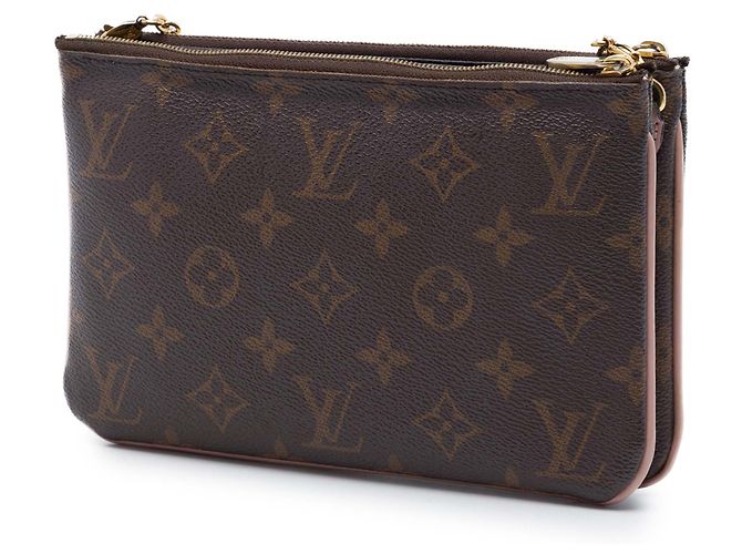 Louis Vuitton Brown Monogram Blooming Flowers Double Zip Pochette Castaño - vista 2