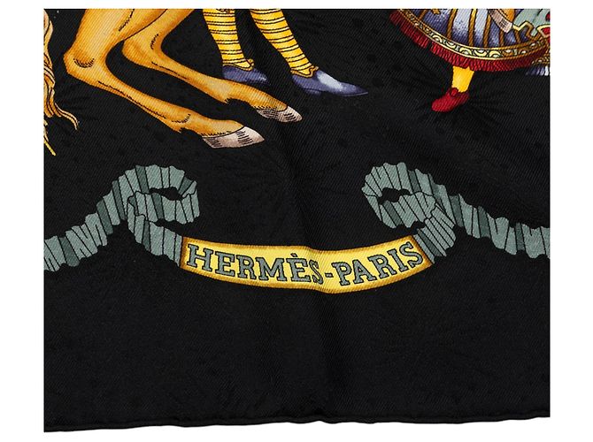 Foulard di seta Hermès Black Les Fetes Du Roi Soleil 90 - vista 3