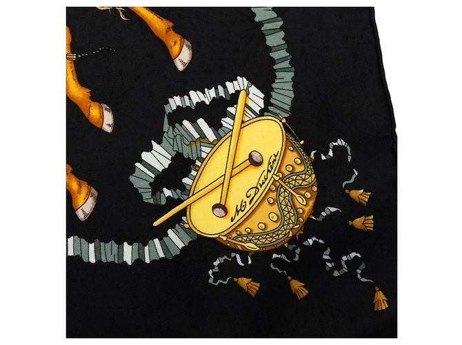 Foulard di seta Hermès Black Les Fetes Du Roi Soleil 90 - vista 7