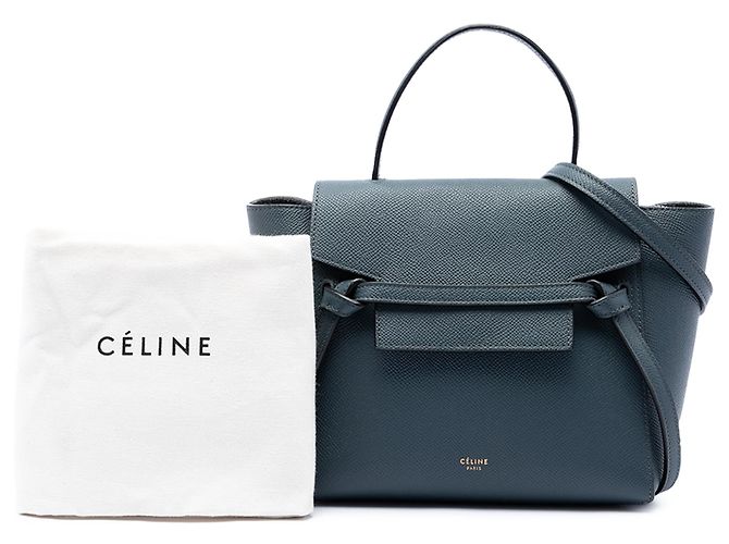 Belt Bag Céline Borsa Cintura Celine Nano in Pelle di Vitello Grana Blu - vista 7