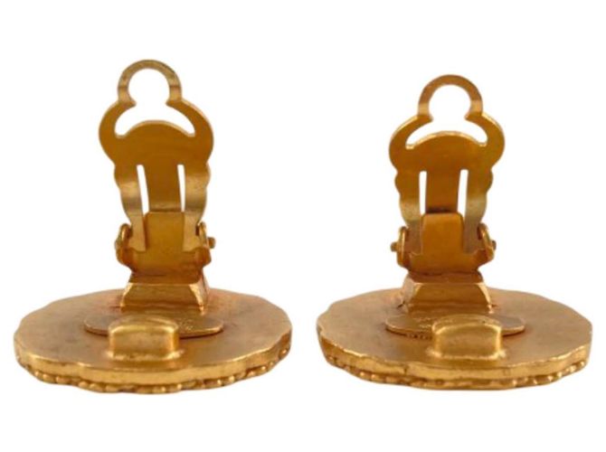 Chanel Gold CC vergoldete Sunburst runde Clip-On Ohrringe Golden - Ansicht 4