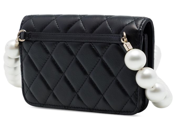 Clutch Chanel in pelle di agnello matelassé nera con Maxi Pearls e catena Nero - vista 2