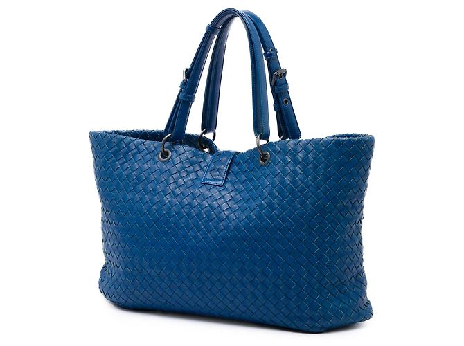 Borsa Tote Bottega Veneta Capri Medium in Nappa Intrecciato blu - vista 2