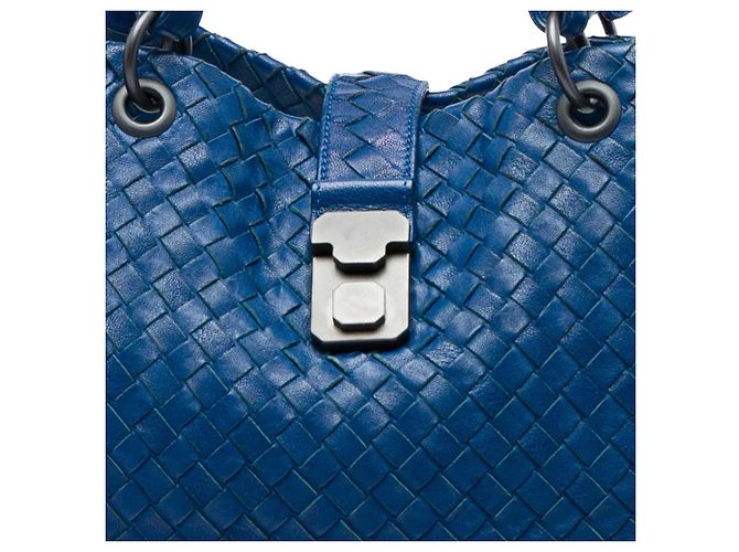 Borsa Tote Bottega Veneta Capri Medium in Nappa Intrecciato blu - vista 5