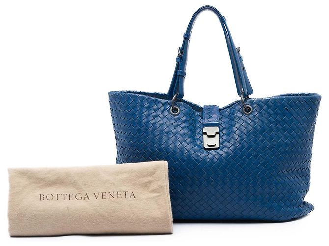 Borsa Tote Bottega Veneta Capri Medium in Nappa Intrecciato blu - vista 7