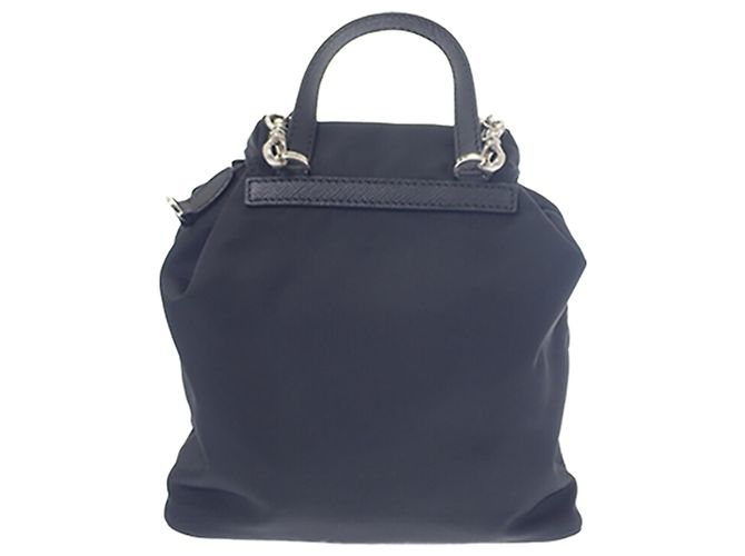 Prada Black Mini Saffiano Trimmed Tessuto Drawstring Vela Backpack - view 2