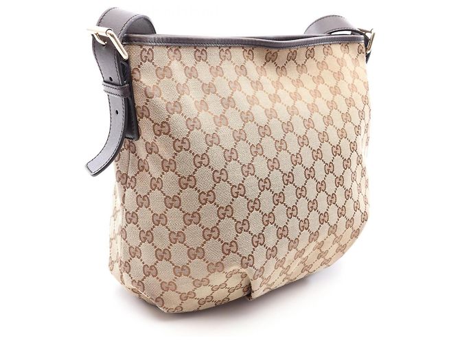 Borsa a tracolla Gucci in tela GG e pelle Marrone Beige - vista 2